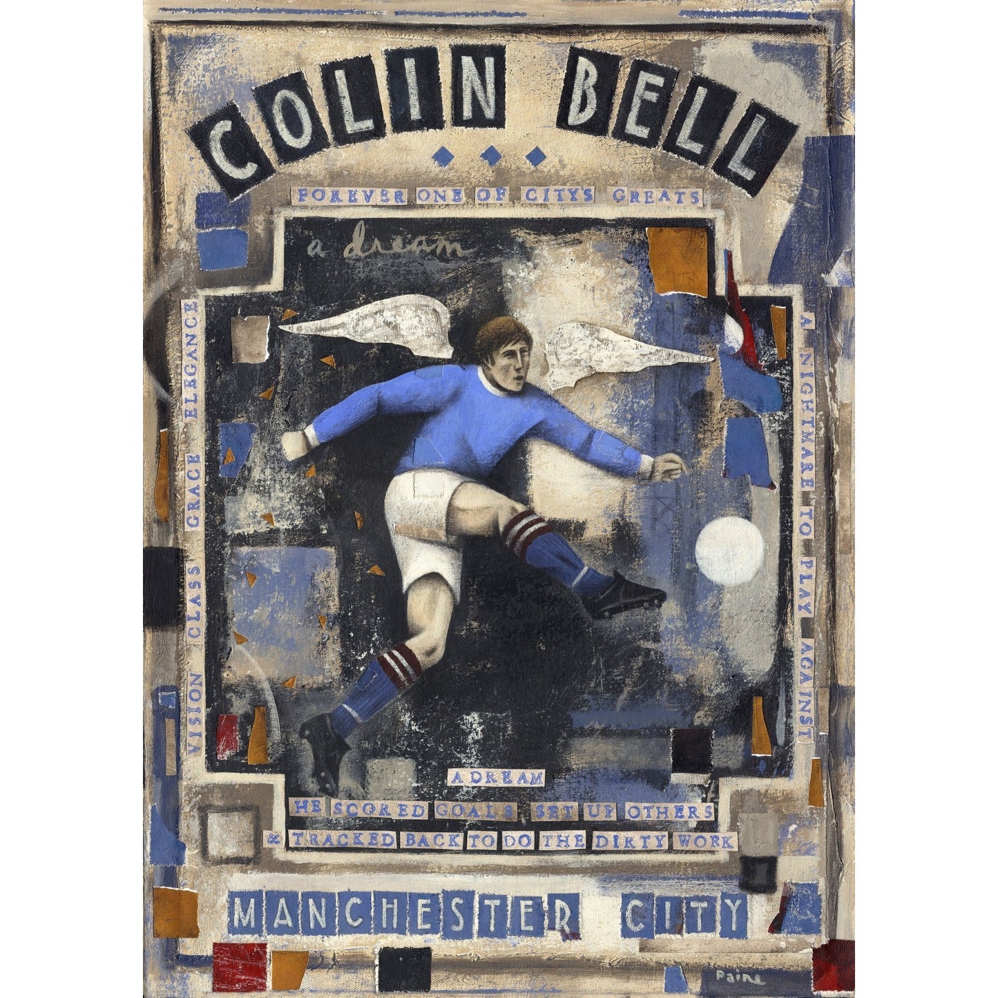 Man City Gift - Colin Bell Ltd Edition Signed Football Print by Paine Proffitt - BWSportsArt